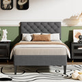 Upholstered Linen Platform Bed, Twin Size, Gray Gray Linen