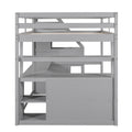 Full Size Loft Bed With Desk And Shelves, Two Built In Drawers, Storage Staircase, Gray Gray Pine