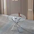 Contemporary Round Clear Dining Tempered Glass Table With Silver Finish Stainless Steel Legs Silver Tempered Glass