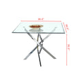 Contemporary Square Clear Dining Tempered Glass Table With Silver Finish Stainless Steel Legs Silver Tempered Glass