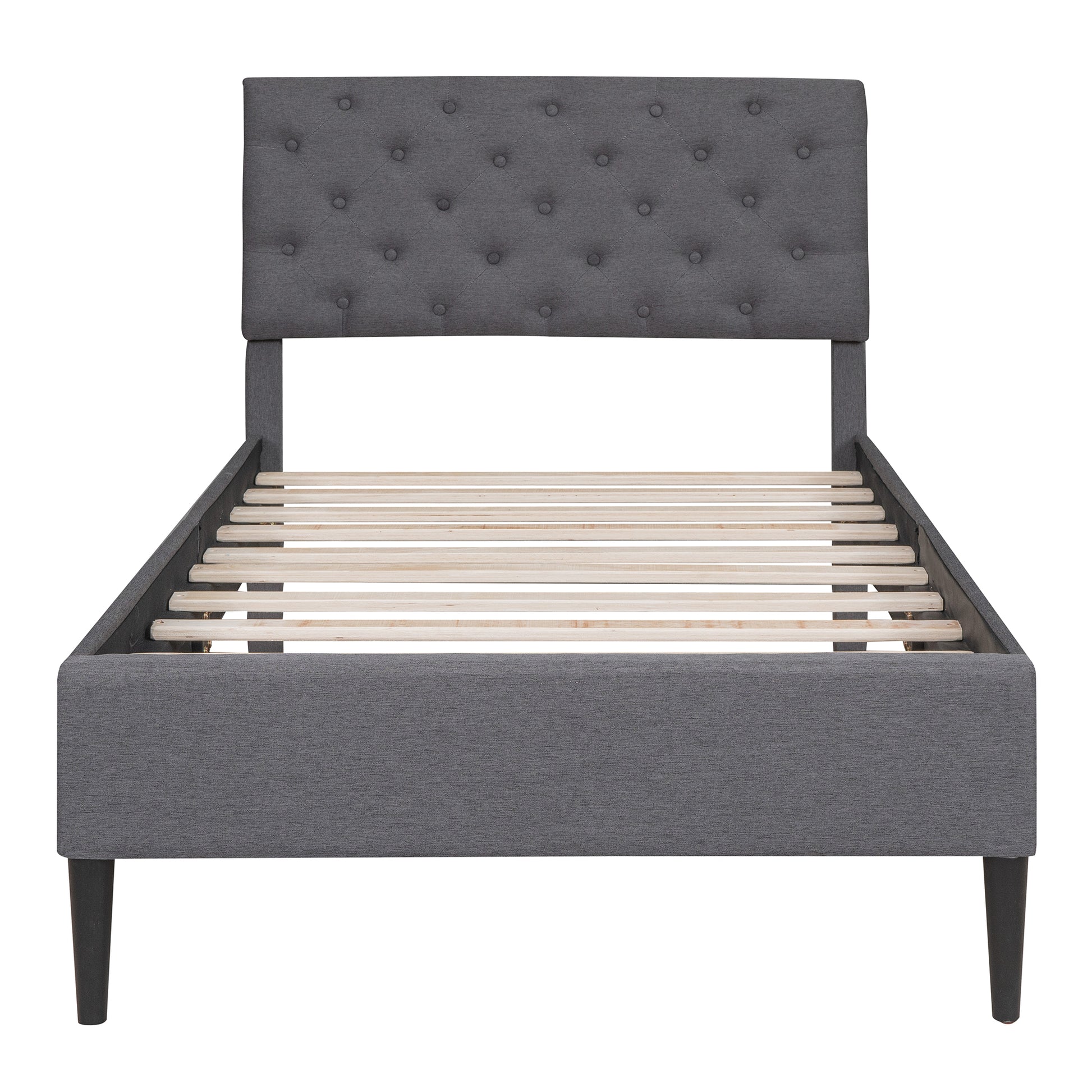 Upholstered Linen Platform Bed, Twin Size, Gray Gray Linen