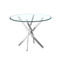 Contemporary Round Clear Dining Tempered Glass Table With Silver Finish Stainless Steel Legs Silver Tempered Glass