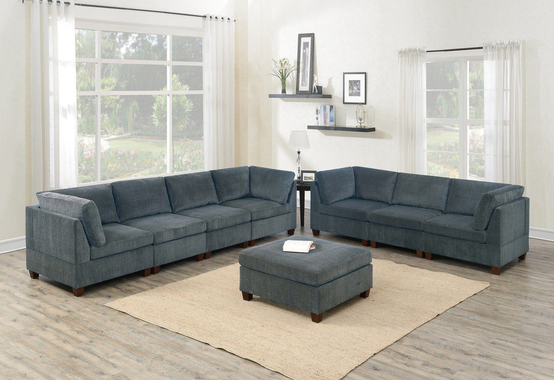 Living Room Furniture Grey Chenille Modular Sofa Set 8Pc Set Large Family Sofa Modern Couch 4X Corner Wedge 3X Armless Chairs And 1X Ottoman Plywood Grey Chenille Wood Primary Living Space Cushion Back Contemporary,Modern Modular Chenille 8 Seat