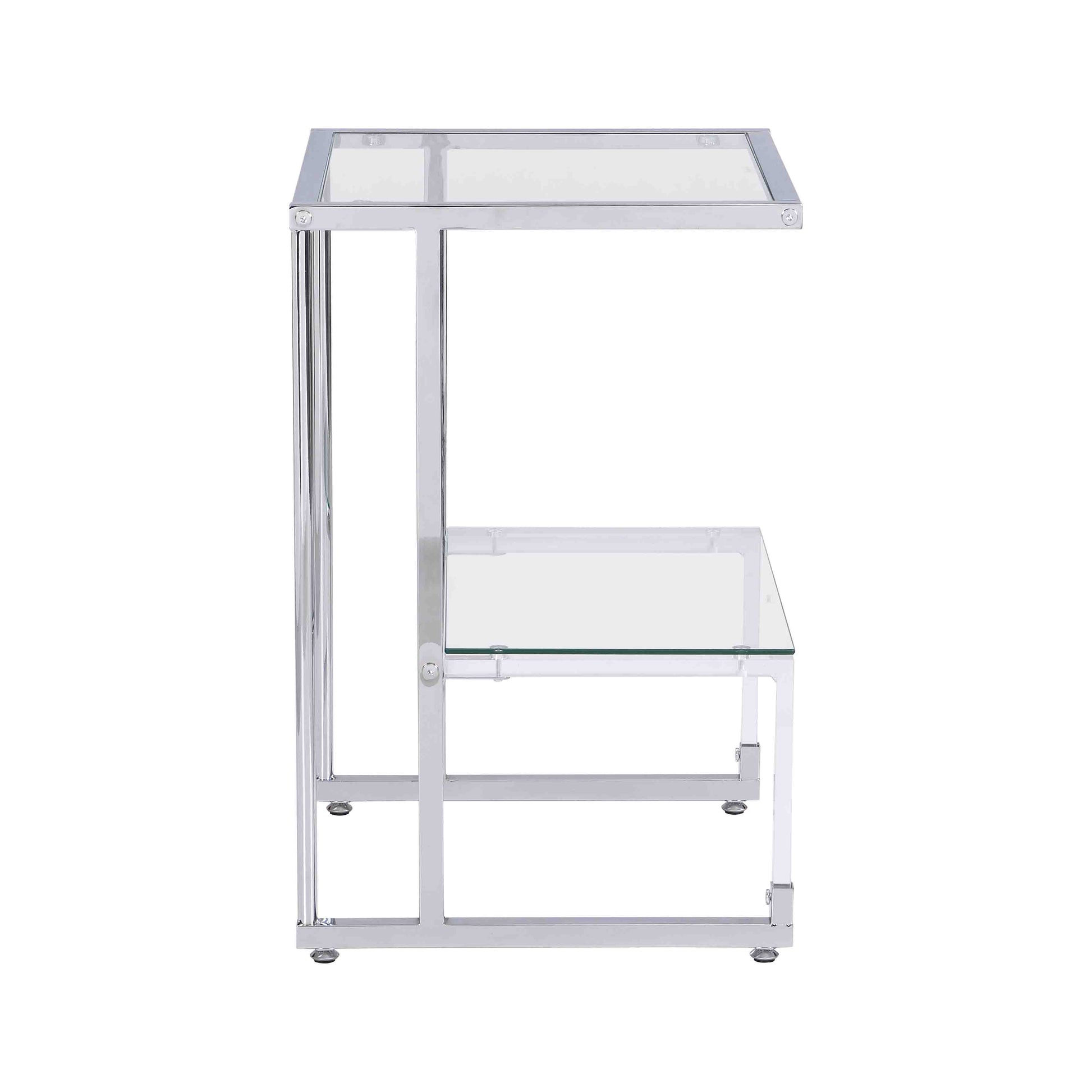 Silver Chrome Side Table, 2 Tier Acrylic Glass End Table For Living Room&Bedroom Chrome Glass Iron