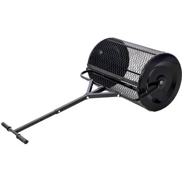 Peat Moss Spreader 24Inch,Compost Spreader Metal Mesh,T Shaped Handle For Planting Seeding,Lawn And Garden Care Manure Spreaders Roller ,Heavy Duty Black Steel