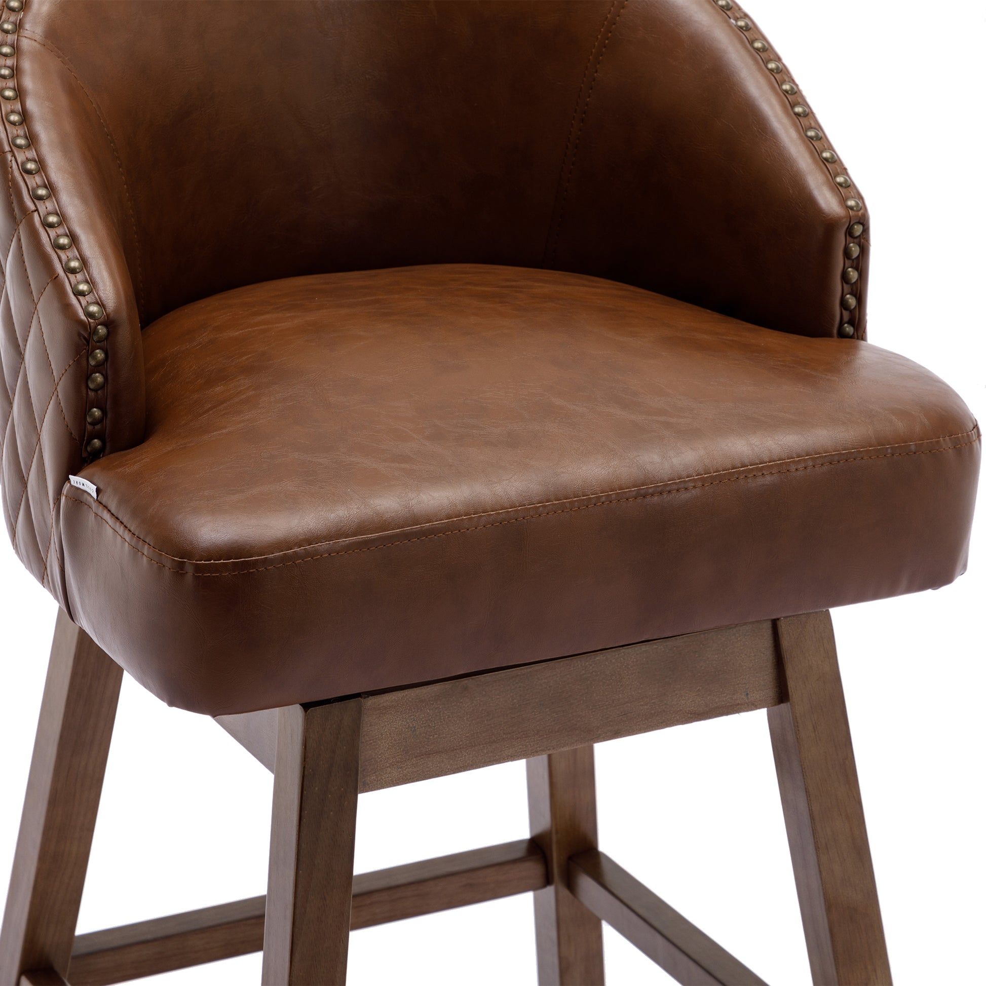 Coolmore Bar Stools Set Of 2 Counter Height Chairs With Footrest For Kitchen, Dining Room And 360 Degree Swivel Brown Pu Pu Leather