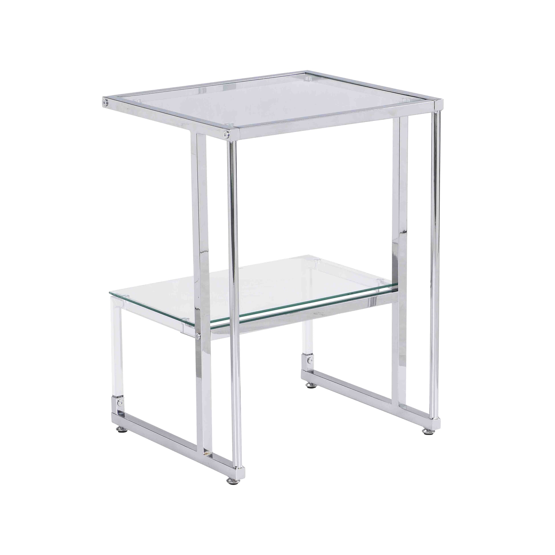 Silver Chrome Side Table, 2 Tier Acrylic Glass End Table For Living Room&Bedroom Chrome Glass Iron