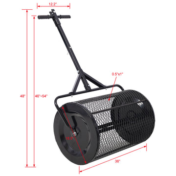 Peat Moss Spreader 36Inch,Compost Spreader Metal Mesh,2 In 1 Atv And T Shaped Handle For Planting Seeding,Lawn And Garden Care Manure Spreaders Roller Black Steel