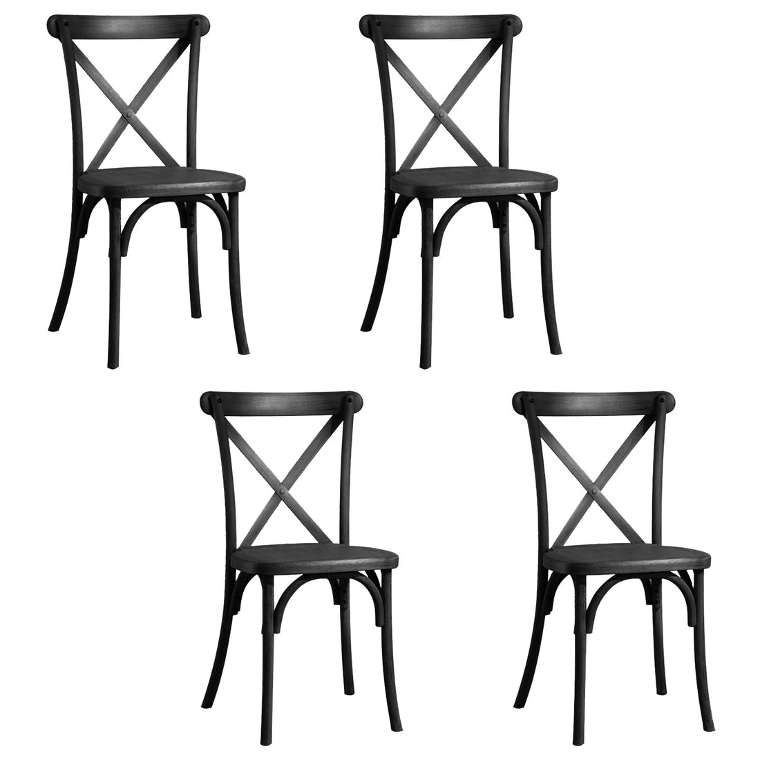 Resin Cross Back Chair For Dinning Room, Wedding, Commercial Use, 4 Pack, Black Matt Black Resin