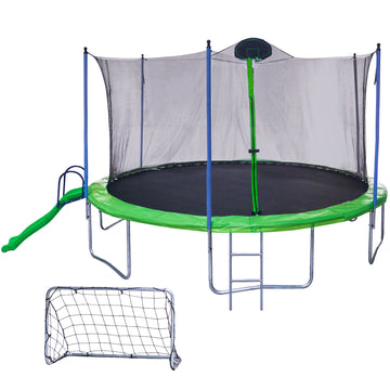 16Ft Trampoline With Slideoutdoor Trampoline For Kids And Adults With Enclosure Net And Ladder,Football Goal,Backboard Green Steel Steel