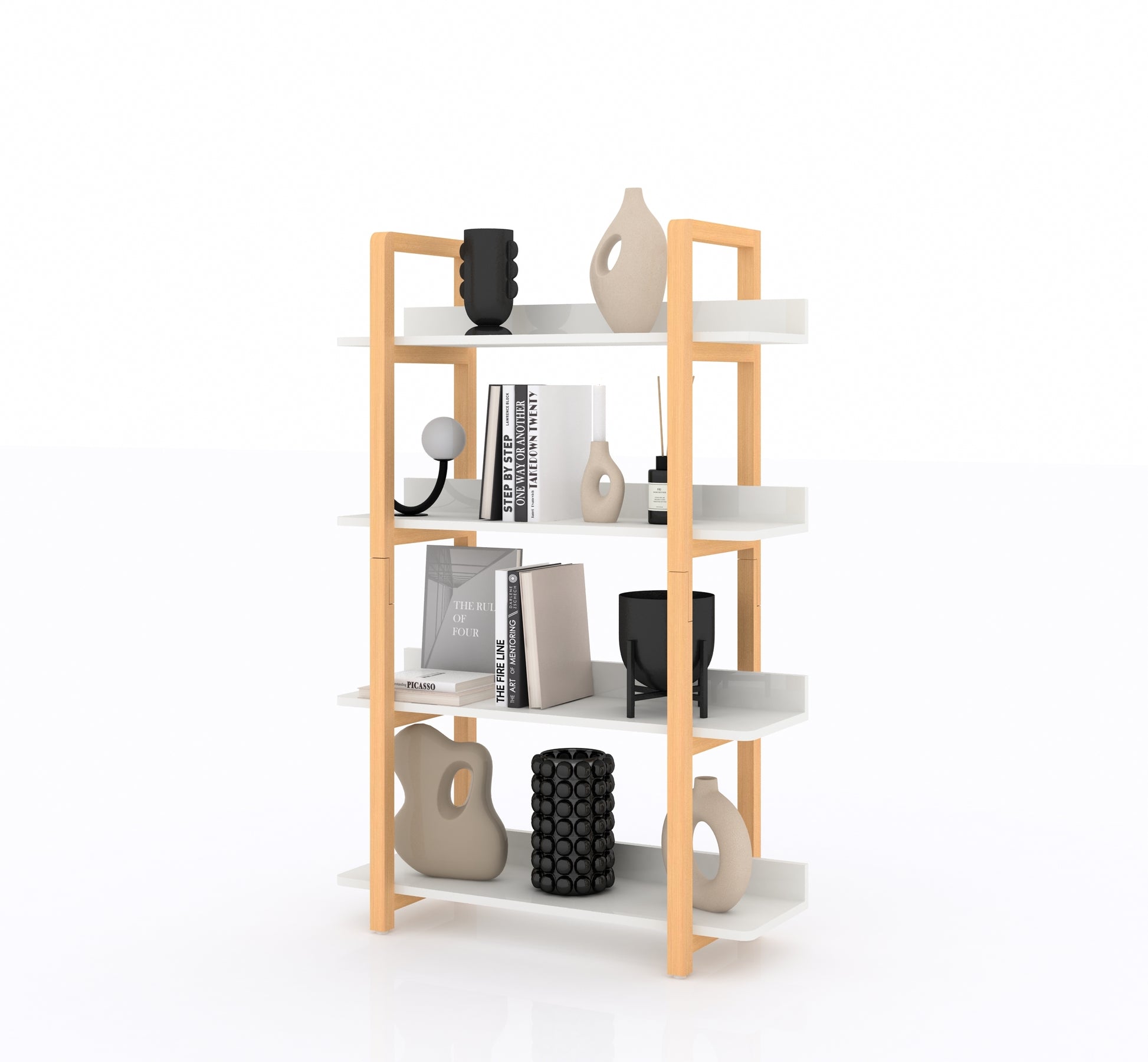 Multifuction Bookcase With Solid Wood Frame,Mix Color Plant Standing For Home Decro White Solid Wood Mdf