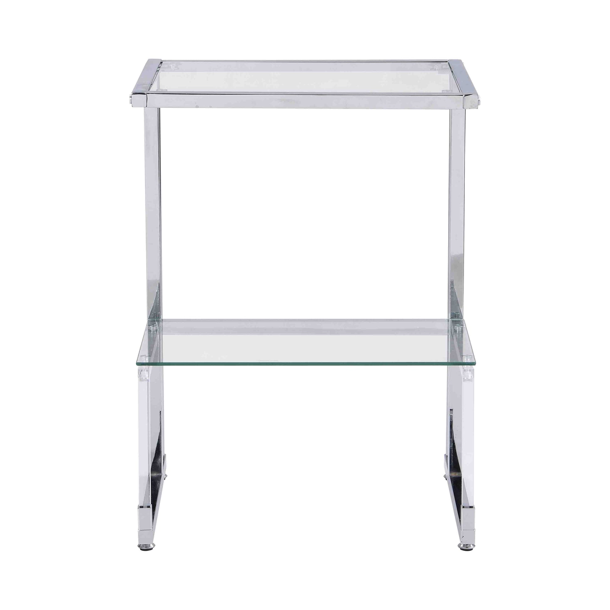 Silver Chrome Side Table, 2 Tier Acrylic Glass End Table For Living Room&Bedroom Chrome Glass Iron