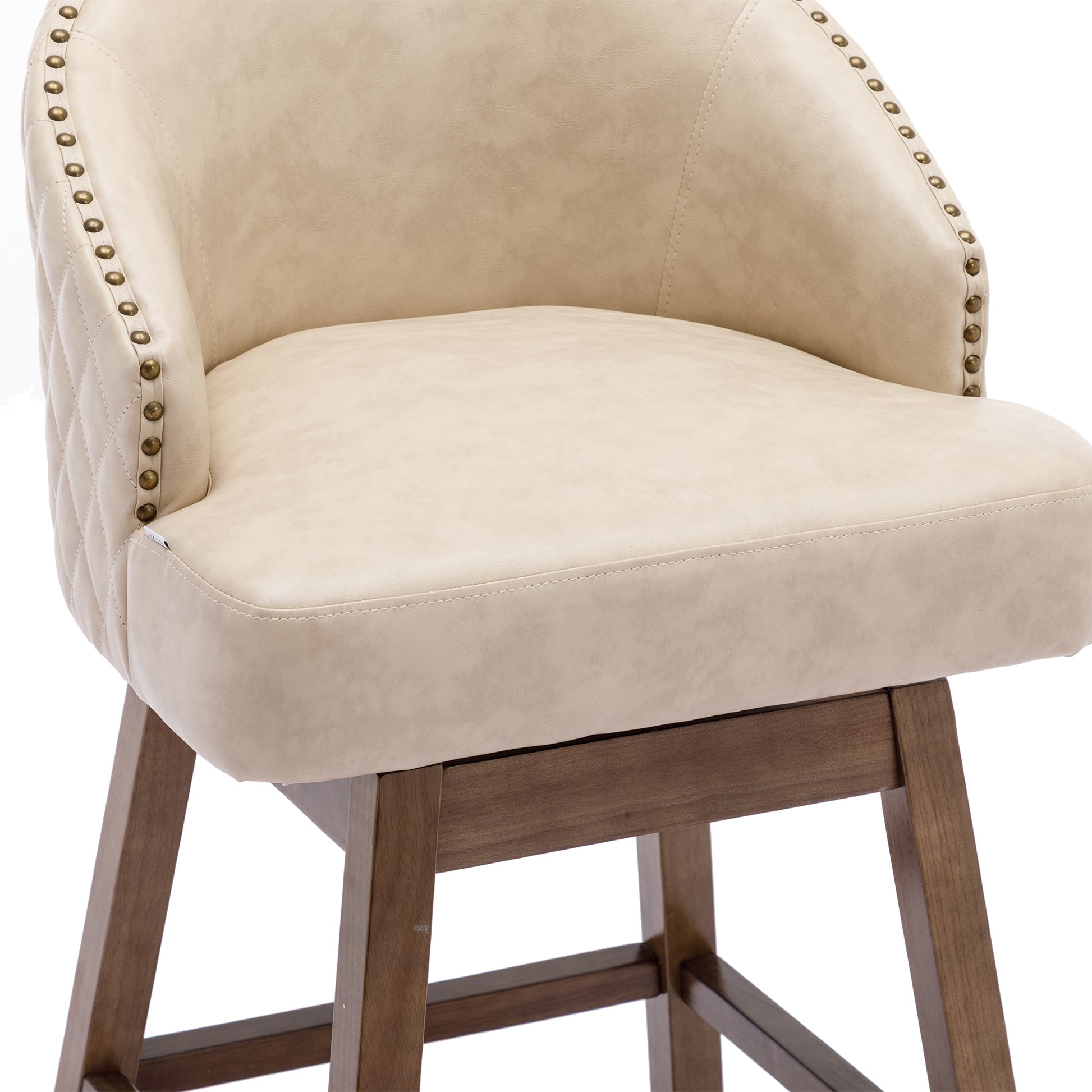 Coolmore Bar Stools Set Of 2 Counter Height Chairs With Footrest For Kitchen, Dining Room And 360 Degree Swivel Apricot Pu Pu Leather