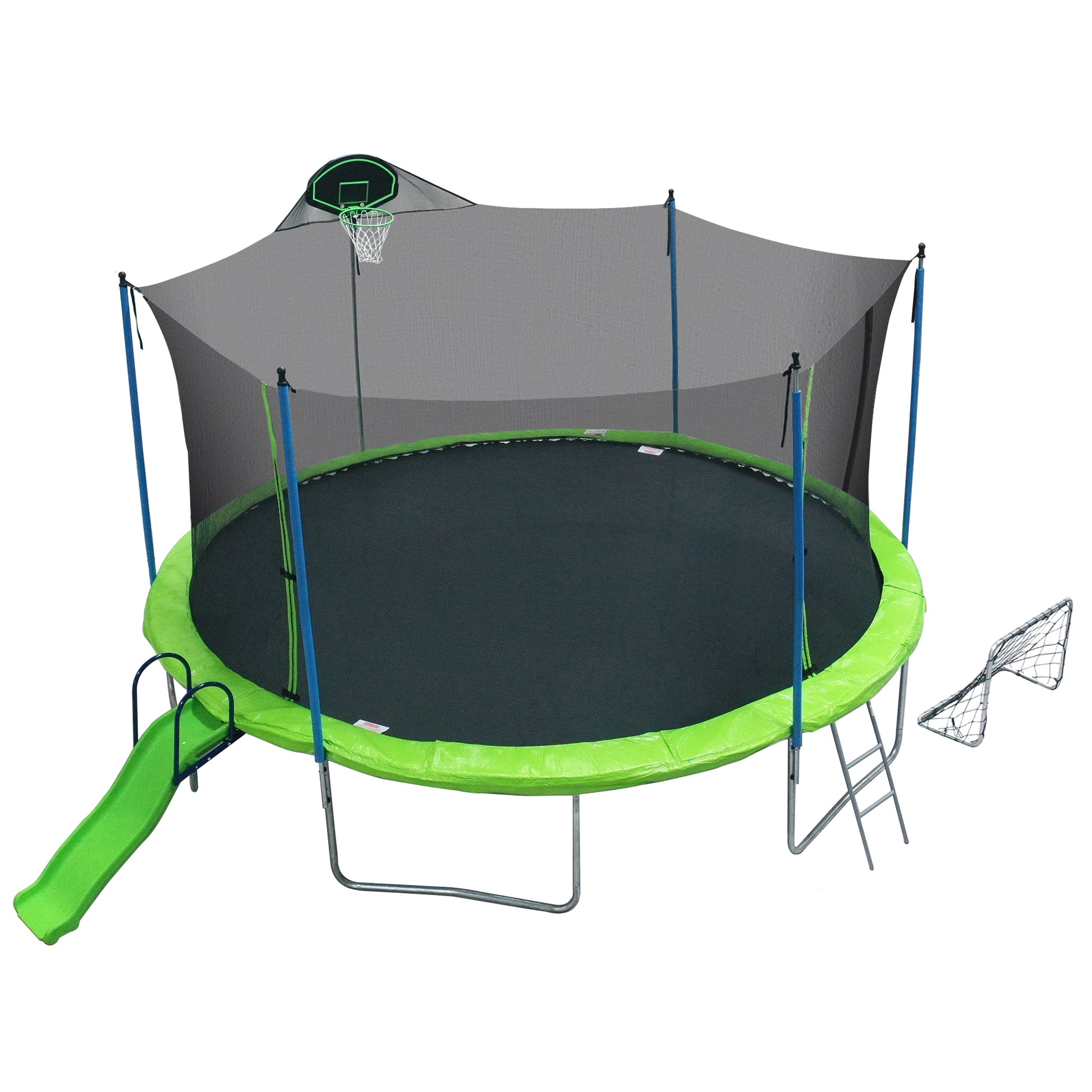 16Ft Trampoline With Slideoutdoor Trampoline For Kids And Adults With Enclosure Net And Ladder,Football Goal,Backboard Green Steel Steel