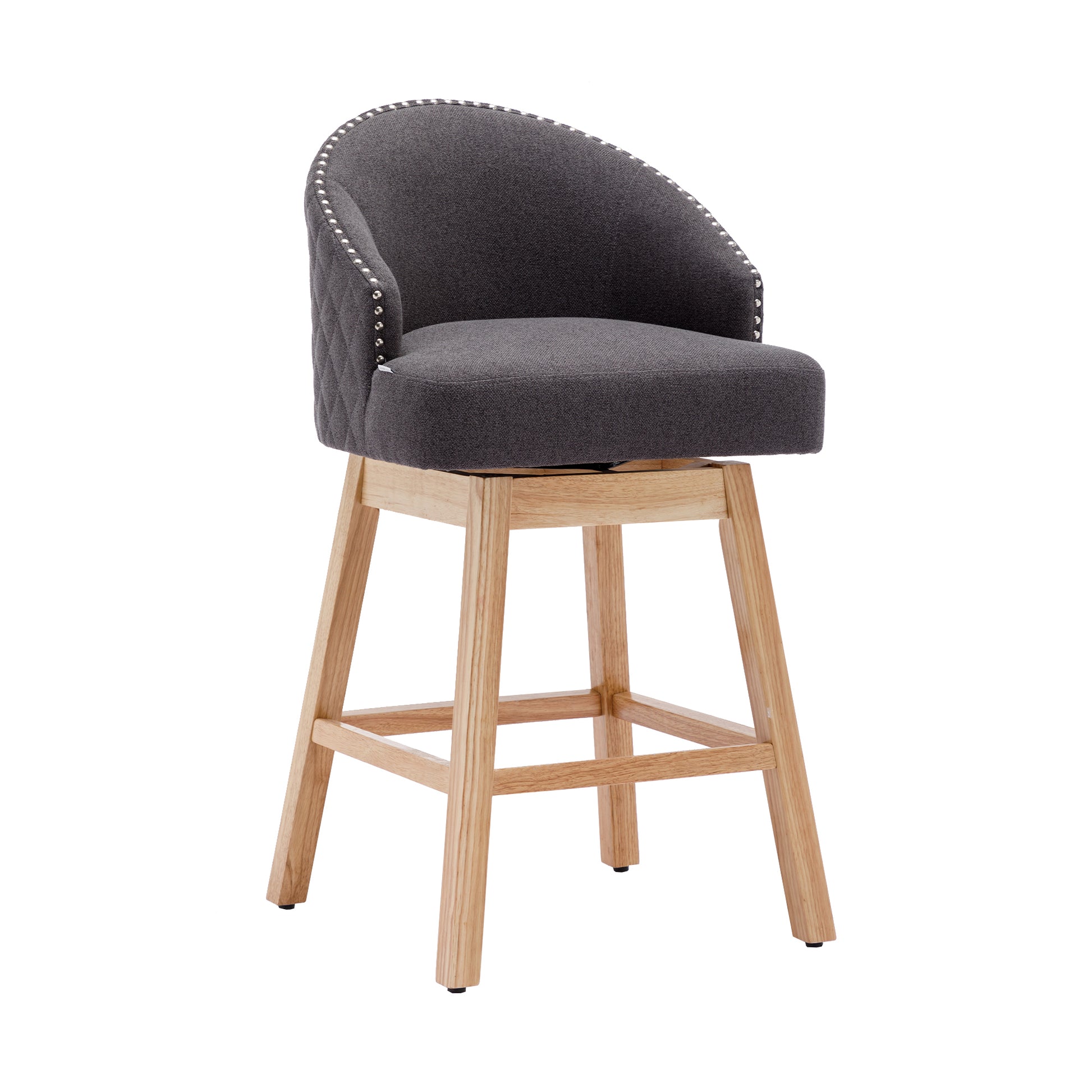 Coolmore Bar Stools Set Of 2 Counter Height Chairs With Footrest For Kitchen, Dining Room And 360 Degree Swivel Charcoal Grey Linen