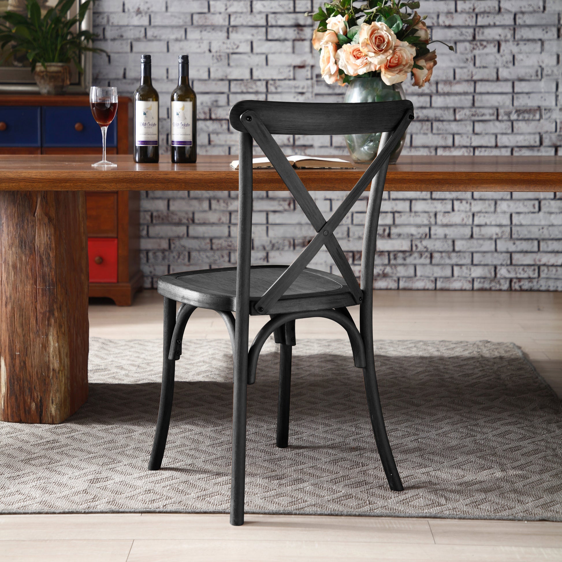 2 Pack Resin Cross Back Chair Waterproof Dining Chair Black Matt Black Resin