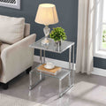 Silver Chrome Side Table, 2 Tier Acrylic Glass End Table For Living Room&Bedroom Chrome Glass Iron