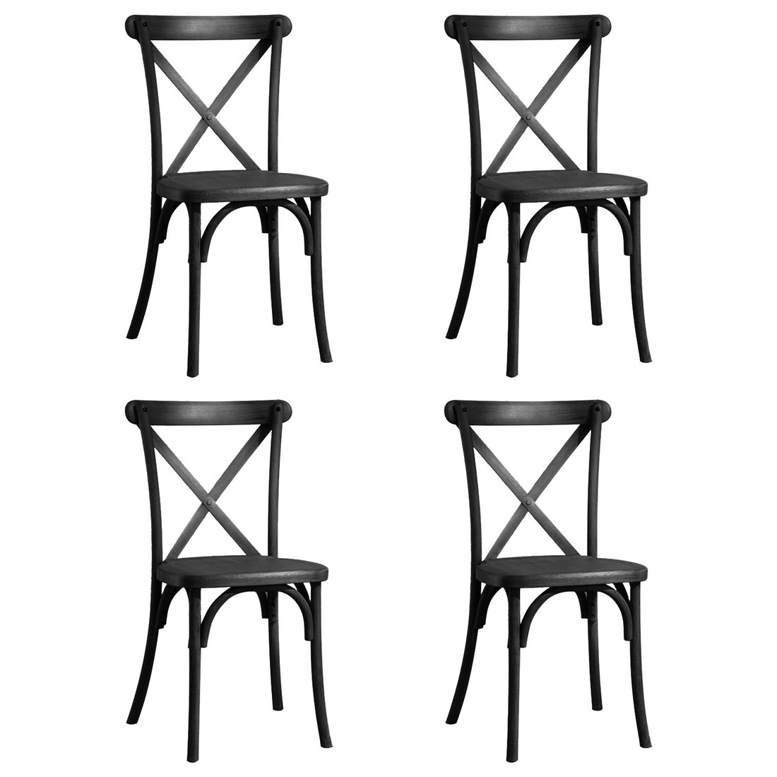 Resin Cross Back Chair For Dinning Room, Wedding, Commercial Use, 4 Pack, Black Matt Black Resin