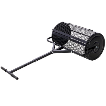 Peat Moss Spreader 24Inch,Compost Spreader Metal Mesh,T Shaped Handle For Planting Seeding,Lawn And Garden Care Manure Spreaders Roller ,Black Black Steel