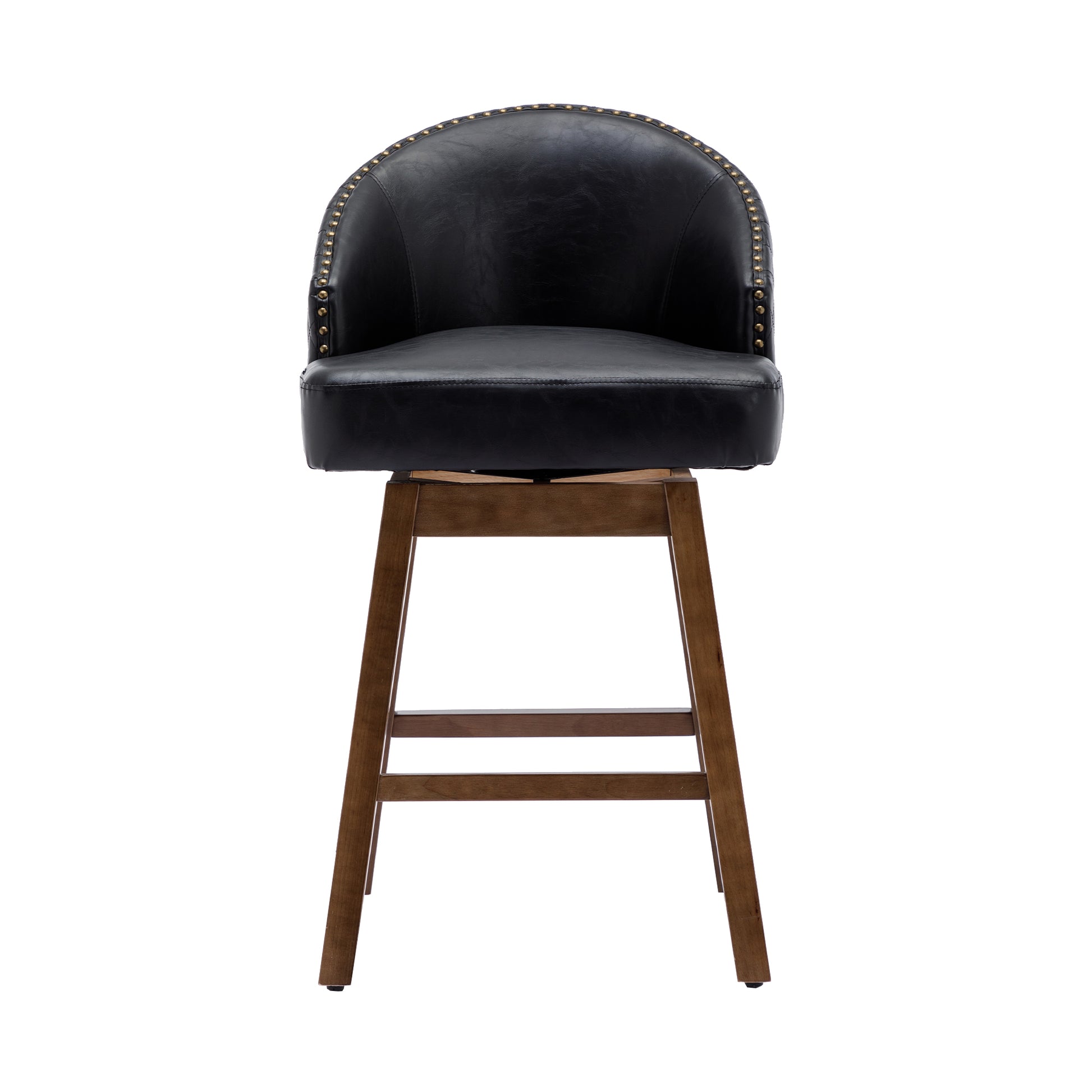Coolmore Bar Stools Set Of 2 Counter Height Chairs With Footrest For Kitchen, Dining Room And 360 Degree Swivel Black Pu Pu Leather
