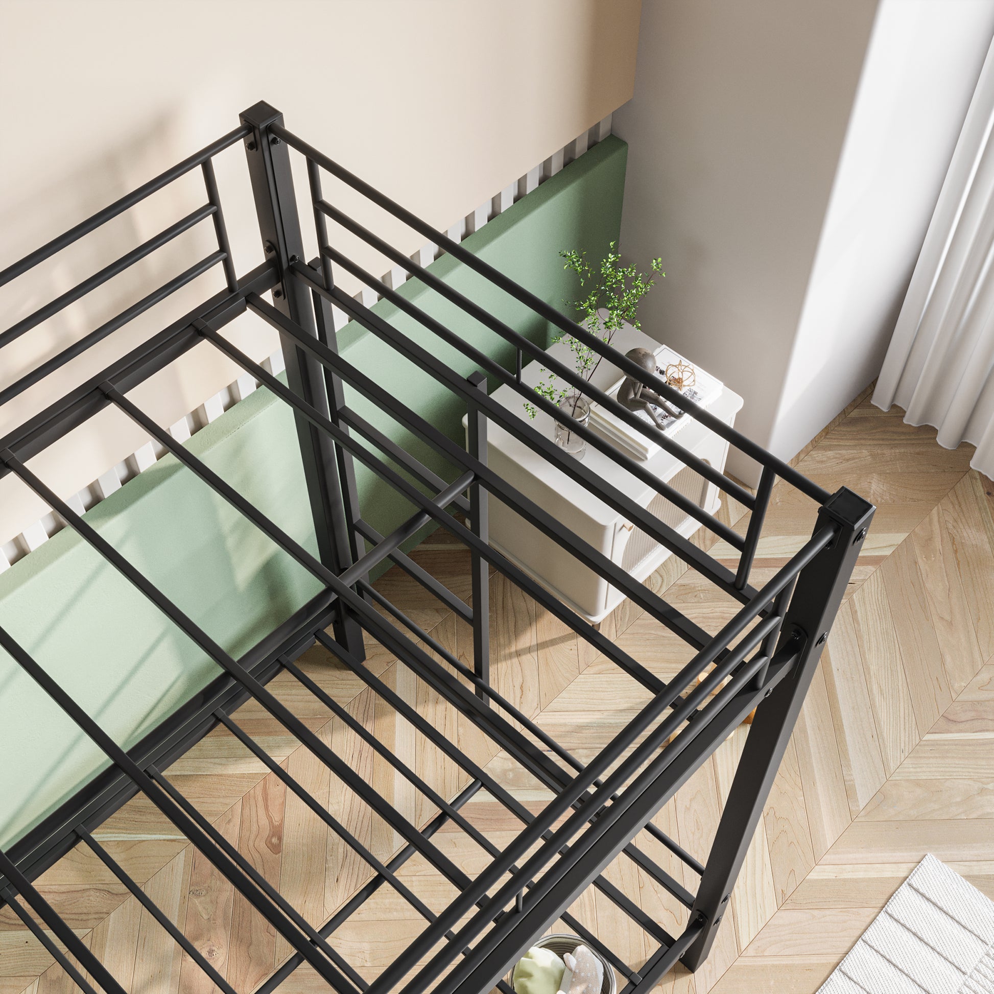 Metal Bunk Bed Twin Over Twin, Heavy Duty Twin Bunk Beds With Shelf And Slatted Support No Box Spring Needed Black Box Spring Not Required Twin Black Metal Bedroom Bunk Metal