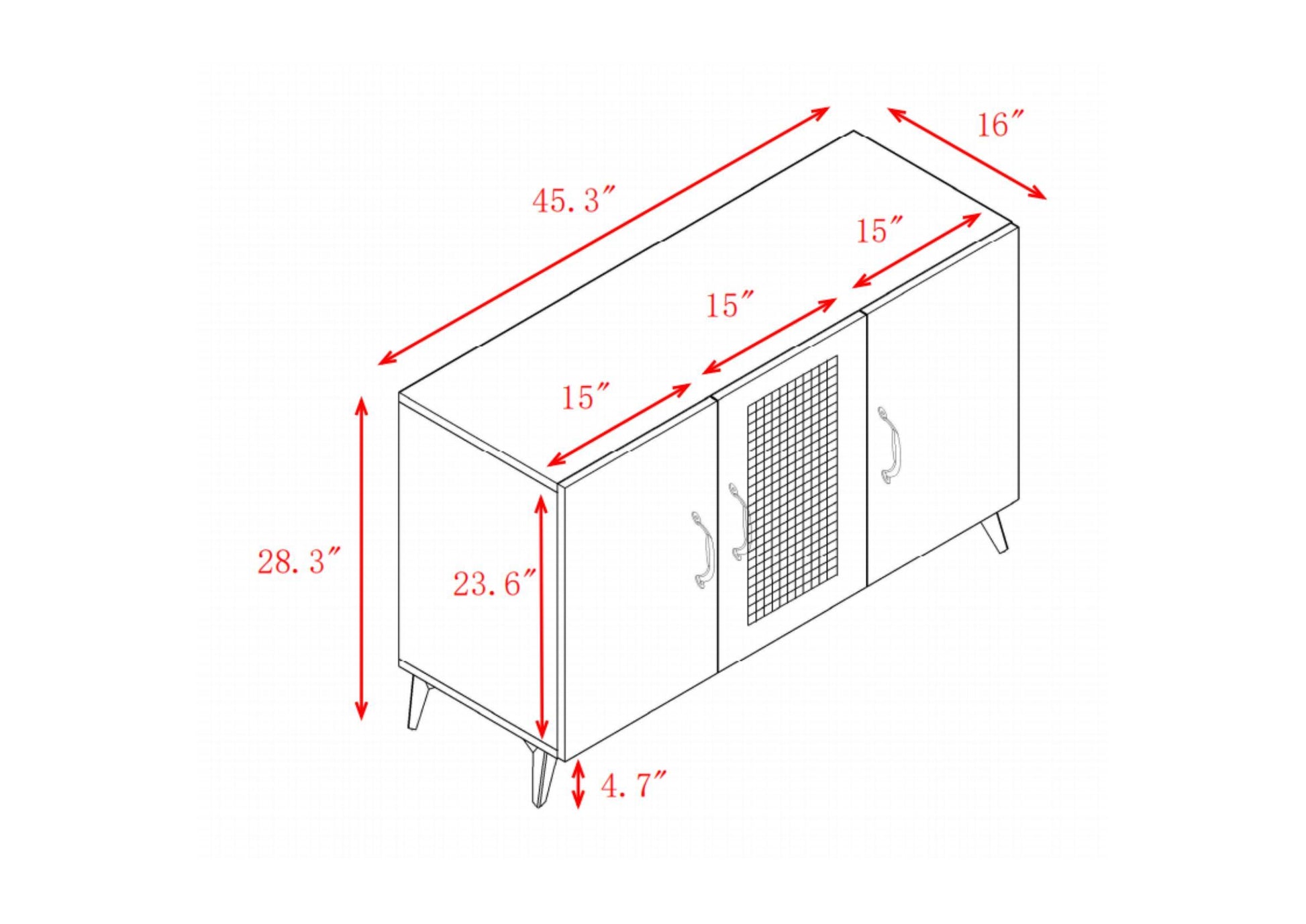 Three Door Cabinet With Natural Rattan Mesh Large Storage Space, Kitchen Storage Cabinet .Stable And Durable Structure, Perfect For Living Rooms Or Restaurants 45.3Inch Natural Wood Melamine