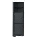 Tall Bathroom Corner Cabinet, Freestanding Storage Cabinet With Doors And Adjustable Shelves, Mdf Board, Black Black Mdf