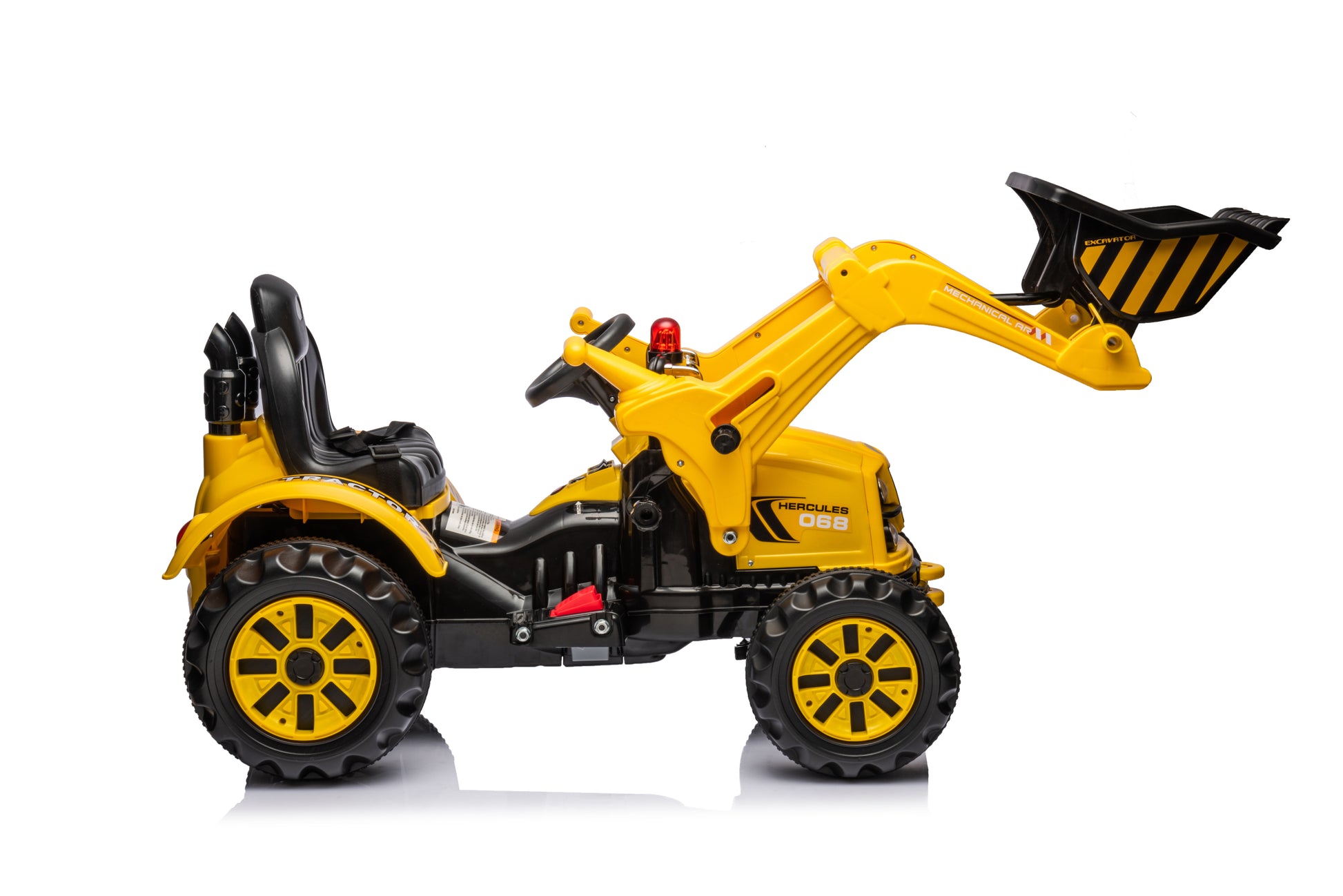 Ride On Excavator, 12V Battery Powered Construction Vehicles For Kids, Front Loader With Horn, 2 Speeds, Forward Backward, Safety Belt,Treaded Wheels, Digger, Yellow Ride On Car Yellow Plastic