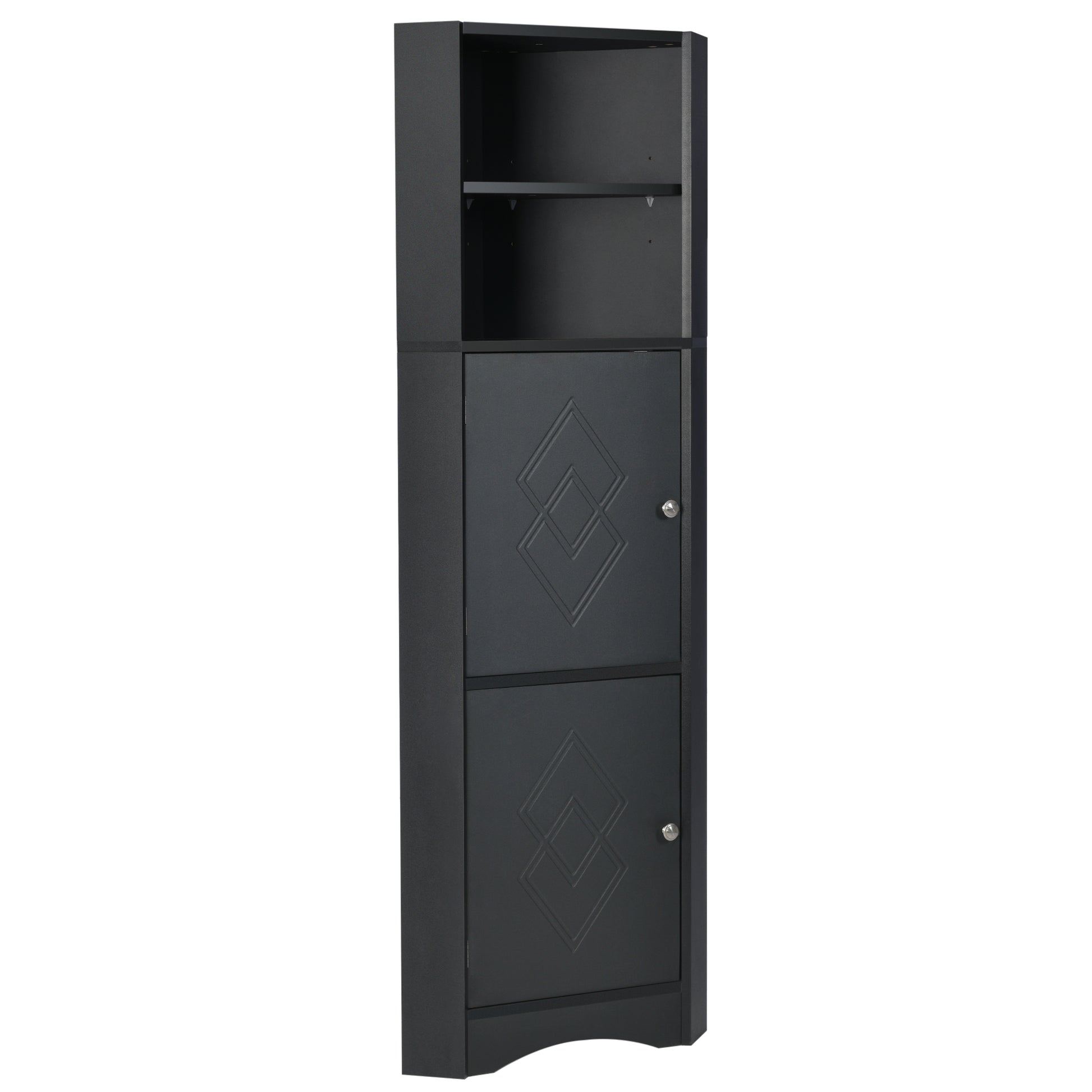 Tall Bathroom Corner Cabinet, Freestanding Storage Cabinet With Doors And Adjustable Shelves, Mdf Board, Black Black Mdf