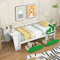 Twin Size Daybed With Desk, Green Leaf Shape Drawers And Shelves, White White Pine