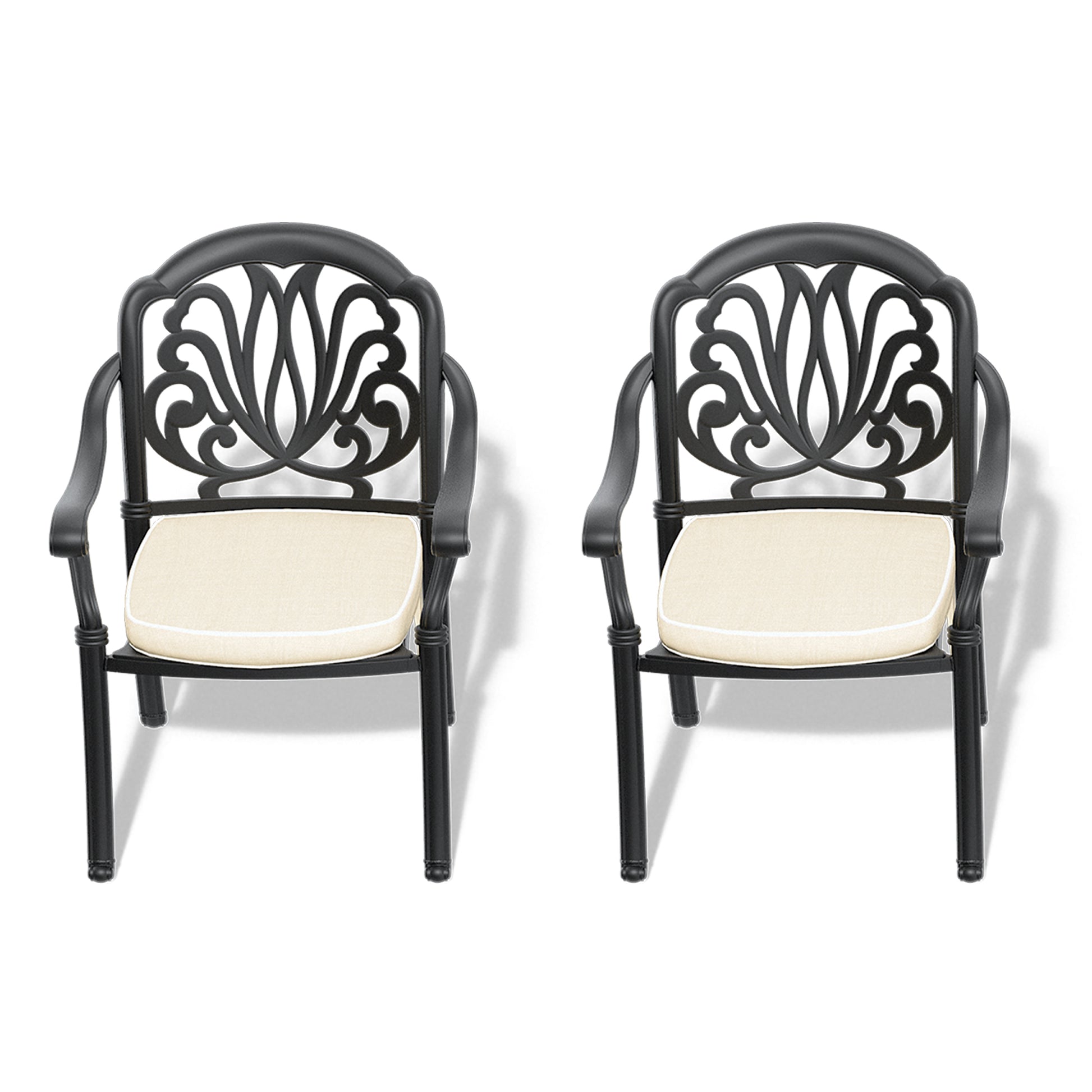 Cast Aluminum Patio Dining Chair 2Pcs With Black Frame And Cushions In Random Colors Yes Dining Set Black Rust Resistant Frame Water Resistant Cushion Garden & Outdoor Complete Patio Sets Aluminium