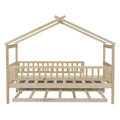 Twin Size Wooden House Bed With Twin Size Trundle, Natural Twin Natural Solid Wood Mdf