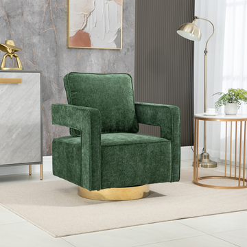 30.7"W Swivel Accent Open Back Chair Modern Comfy Sofa Chair With Gold Stainless Steel Base For Nursery Bedroom Living Room Hotel Office, Club Chair Leisure Arm Chair For Lounge Green Chenille Green