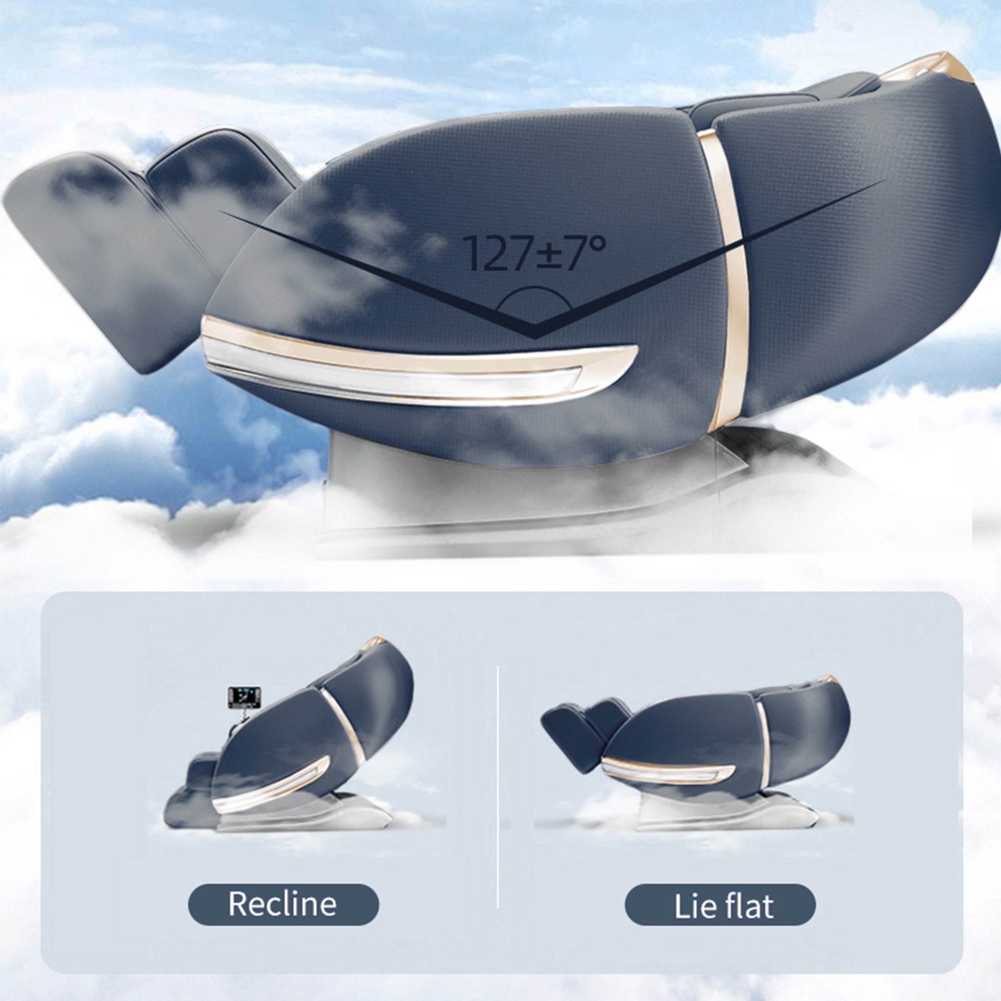 Electric Luxury Back Calf Heat Kneading 3D Ai Voice Zero Gravity Foot Roller Oversize Morden Massage Chair Blue Grey Pu