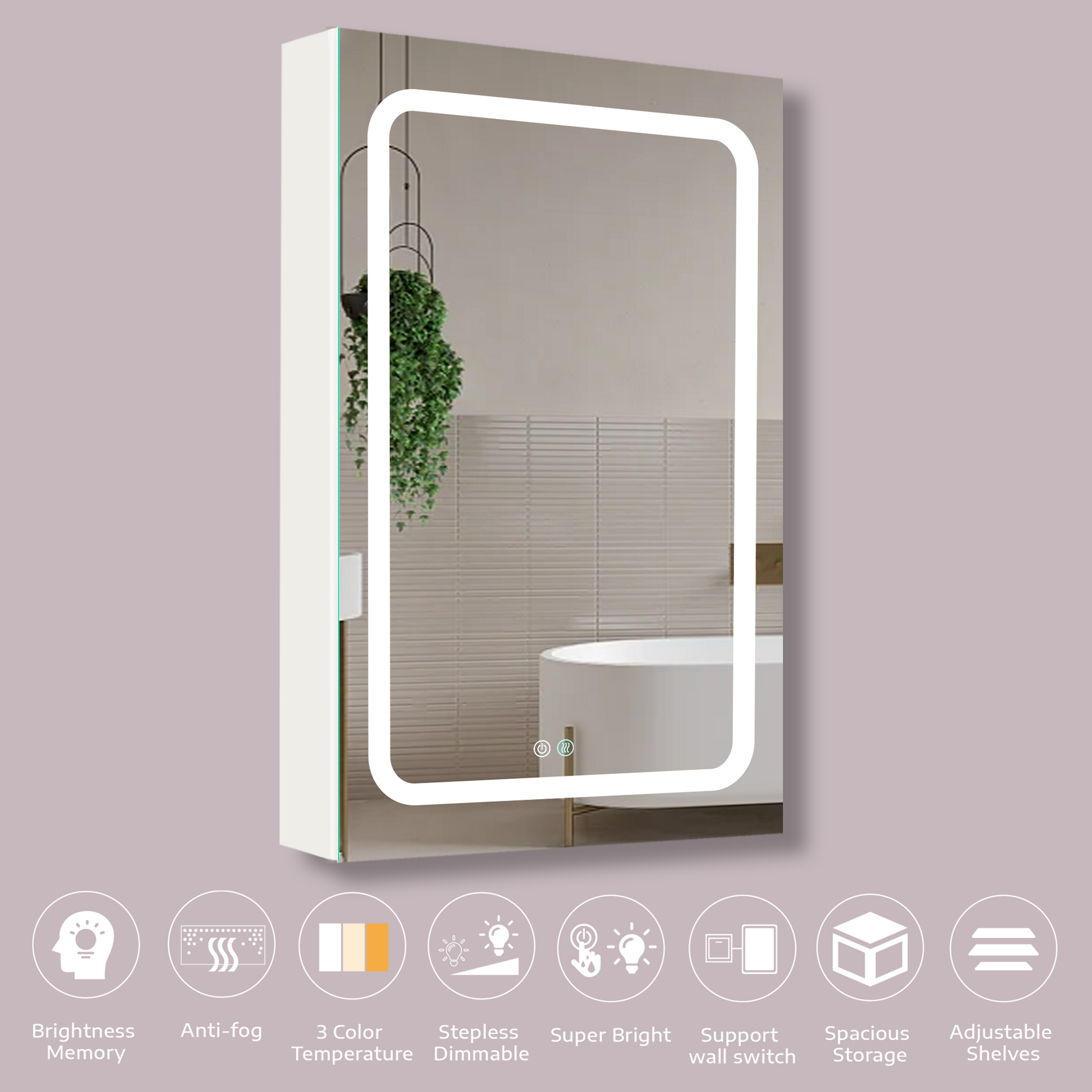 30X20 Inch Led Bathroom Medicine Cabinet Surface Mounted Cabinets With Lighted Mirror White Left Open White Modern Aluminium