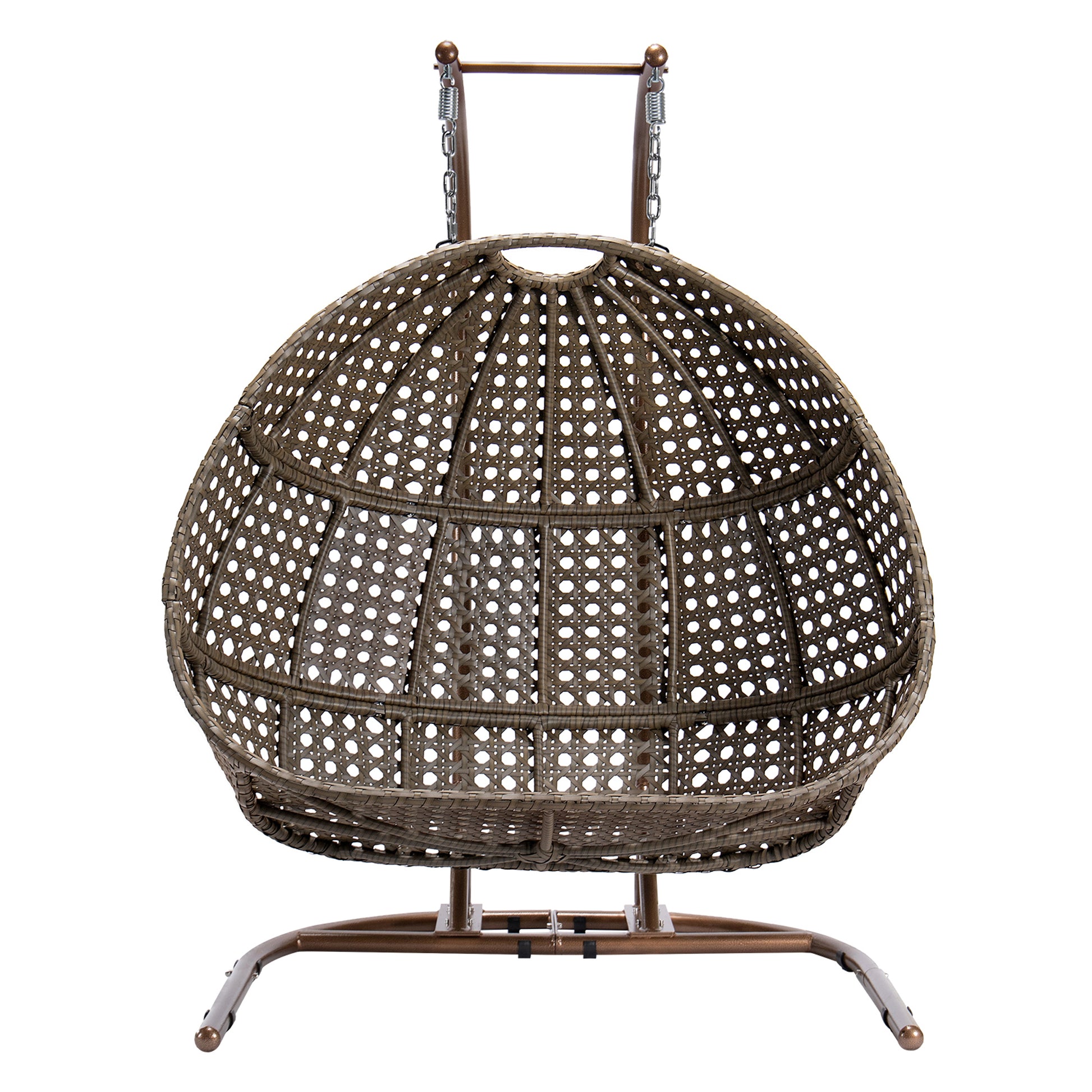 Double Seat Swing Chair With Stand And Cushion Brown Beige Cotton Rattan