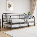 Twin Size Metal Daybed Frame With Trundle, Heavy Duty Steel Slat Support Sofa Bed Platform With Headboard, No Box Spring Needed, Black Box Spring Not Required Twin Black Metal Bedroom Metal