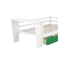 Twin Size Daybed With Desk, Green Leaf Shape Drawers And Shelves, White White Pine