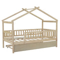 Twin Size Wooden House Bed With Twin Size Trundle, Natural Twin Natural Solid Wood Mdf