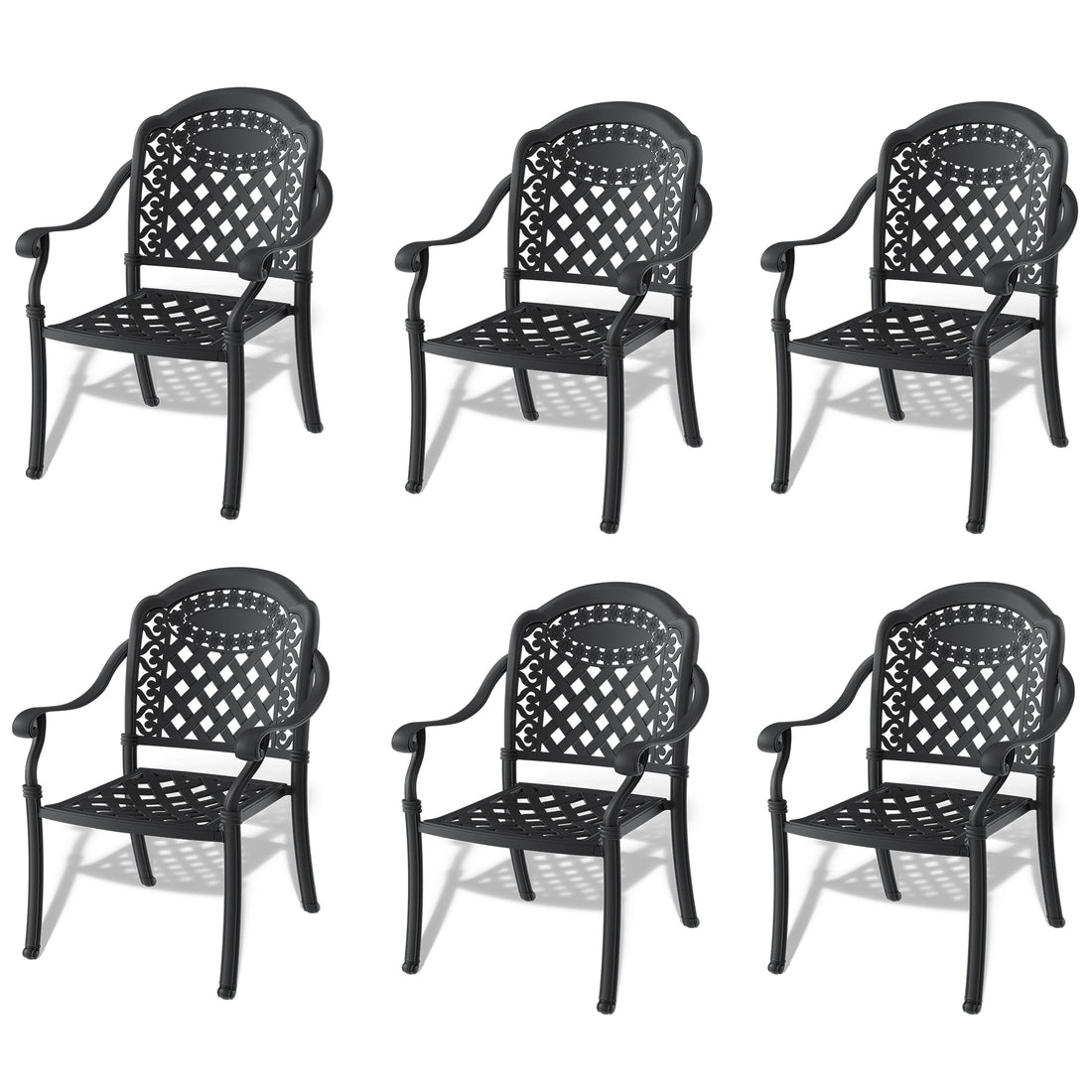 Cast Aluminum Patio Dining Chair 6Pcs With Black Frame And Cushions In Random Colors Yes Dining Set Black Rust Resistant Frame Water Resistant Cushion Garden & Outdoor Complete Patio Sets Aluminium