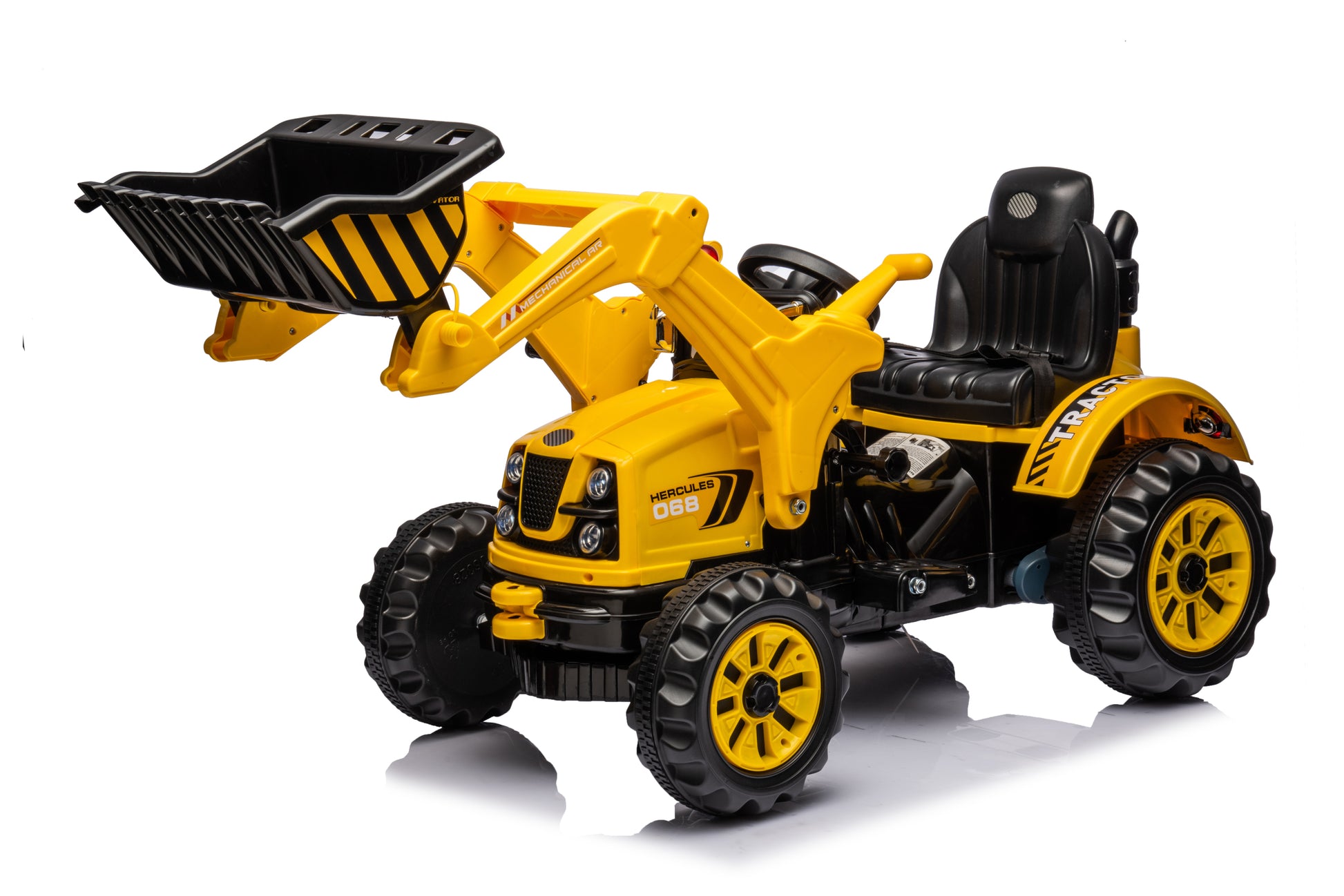 Ride On Excavator, 12V Battery Powered Construction Vehicles For Kids, Front Loader With Horn, 2 Speeds, Forward Backward, Safety Belt,Treaded Wheels, Digger, Yellow Ride On Car Yellow Plastic