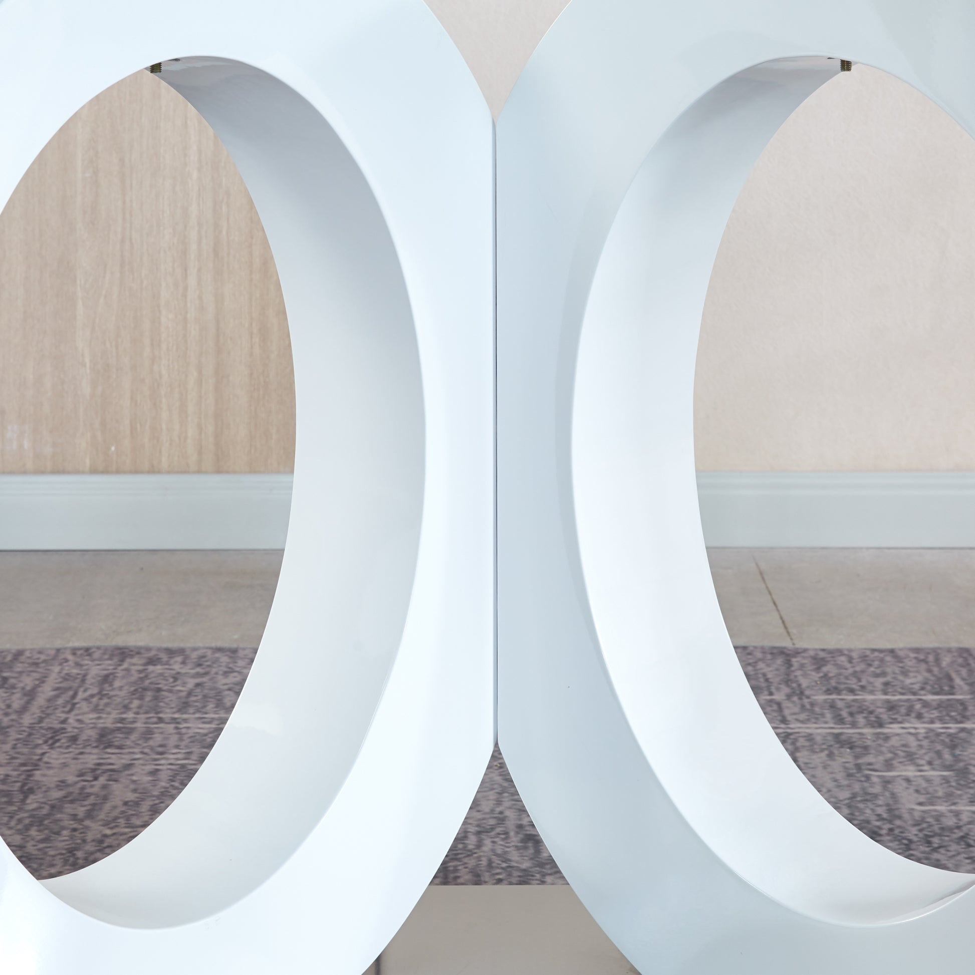 Modern Design Tempered Glass Dining Table With White Mdf Middle Support And Stainless Steel Base White Tempered Glass