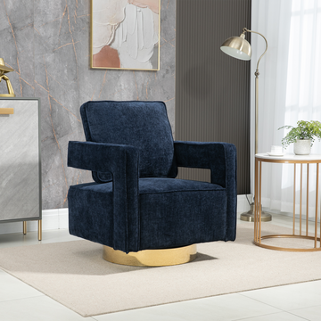 30.7"W Swivel Accent Open Back Chair Modern Comfy Sofa Chair With Gold Stainless Steel Base For Nursery Bedroom Living Room Hotel Office, Club Chair Leisure Arm Chair For Lounge Navy Chenille Navy