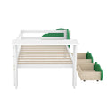 Twin Size Daybed With Desk, Green Leaf Shape Drawers And Shelves, White White Pine