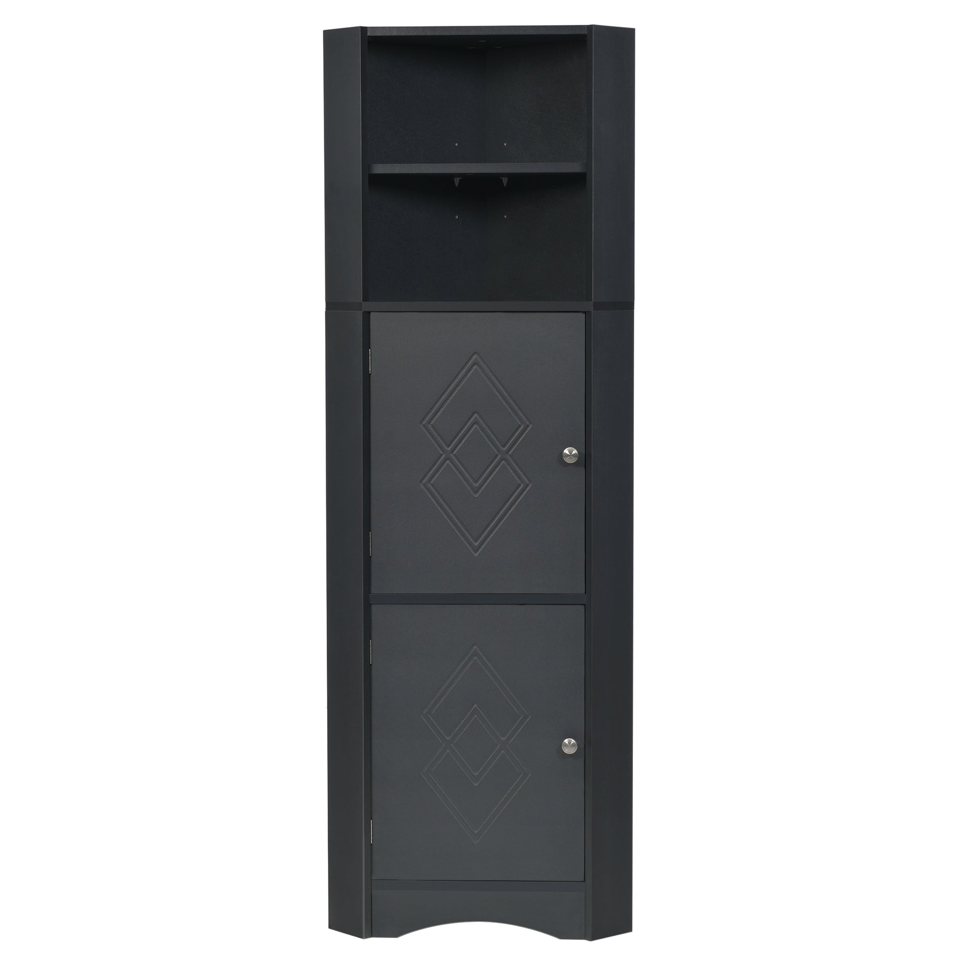 Tall Bathroom Corner Cabinet, Freestanding Storage Cabinet With Doors And Adjustable Shelves, Mdf Board, Black Black Mdf