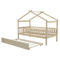 Twin Size Wooden House Bed With Twin Size Trundle, Natural Twin Natural Solid Wood Mdf