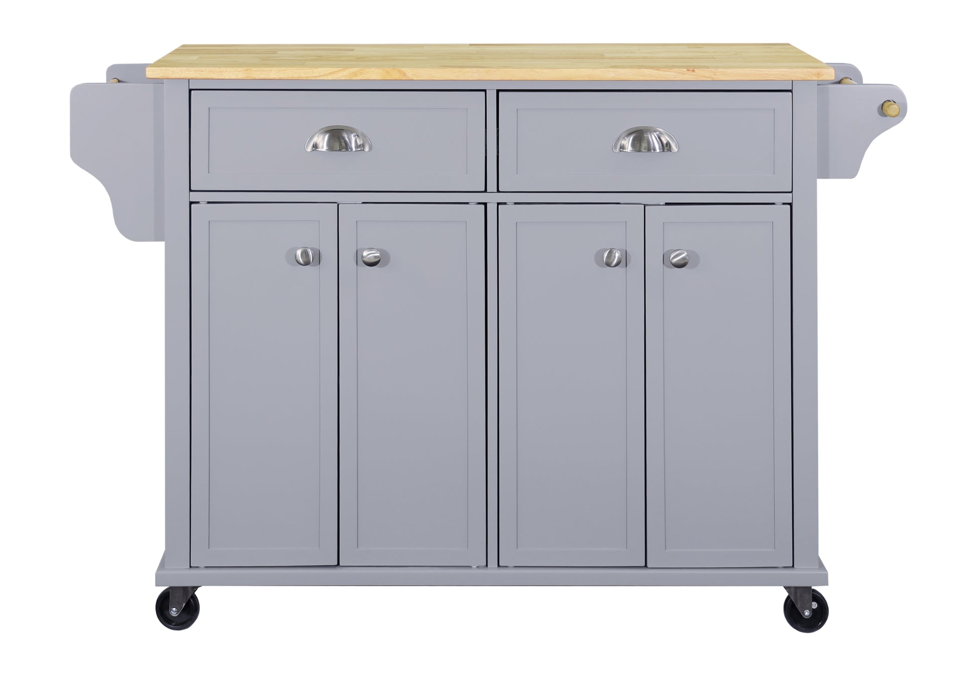 Cambridge Natural Wood Top Kitchen Island With Storage Gray Solid Wood Mdf