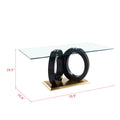 Modern Design Tempered Glass Dining Table With Black Mdf Middle Support And Stainless Steel Base Black Tempered Glass