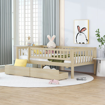 Twin Size Daybed Wood Bed With Two Drawers, Natural Twin Natural Solid Wood