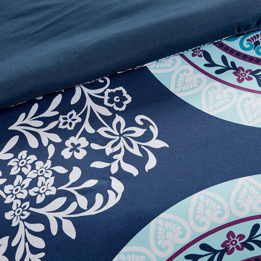 Boho Comforter Set With Bed Sheets Queen Navy Polyester